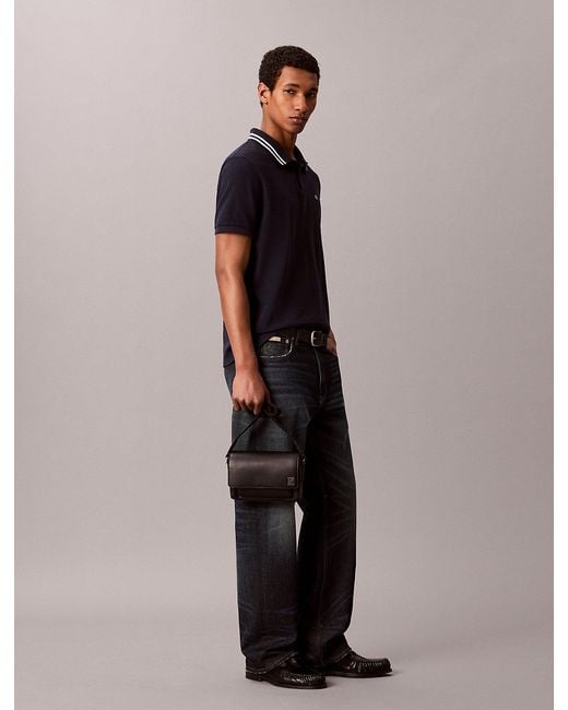 Calvin Klein Gray Small Saffiano Emblem Messenger Bag for men