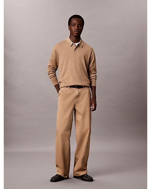 Calvin Klein Natural Merino Wool Polo Jumper for men