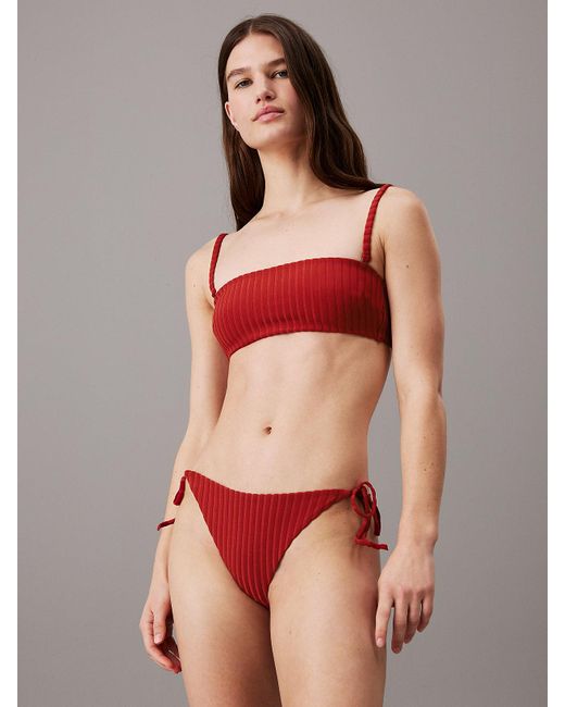 Calvin Klein Red Tie Side Bikini Bottoms - Archive Rib