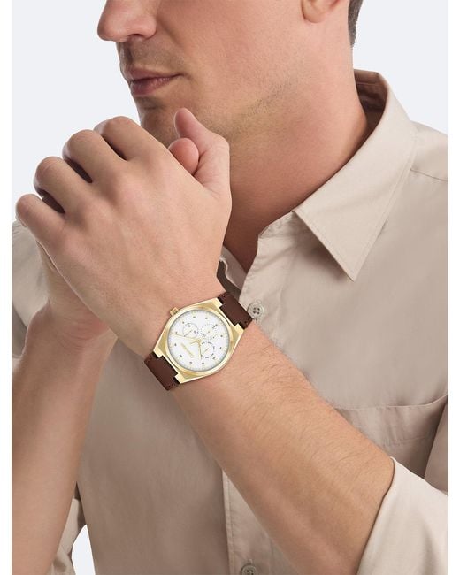 Calvin Klein White Leather Strap Multifunction Watch for men