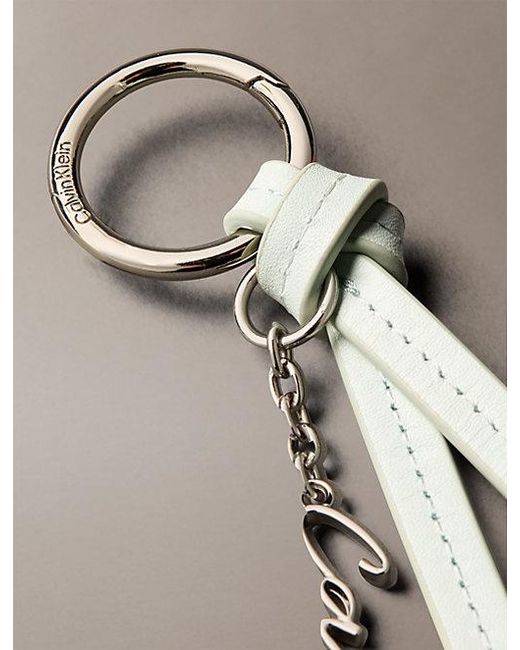 Calvin Klein White Leather Knotted Tassel Logo Bag Charm