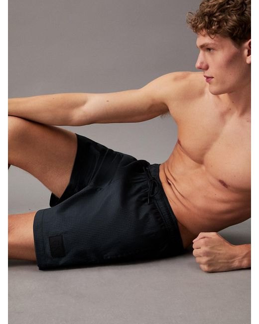 Calvin Klein Black Ripstop Medium Drawstring Swim Shorts for men
