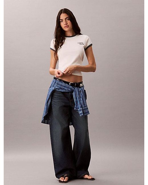 Calvin Klein White Ringer-T-Shirt Mit Besticktem Logo