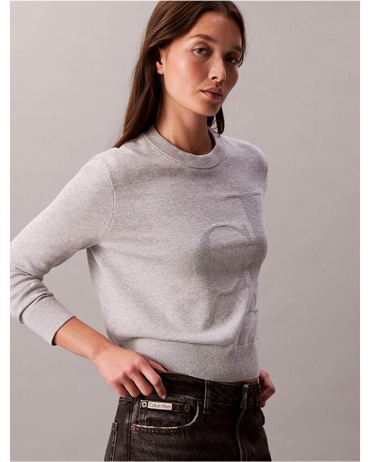 Calvin Klein Gray Calvin Klein Smooth Cotton Monogram Logo Sweater