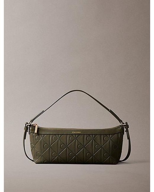 Calvin Klein Brown Allover Emblem Logo Long Shoulder Bag