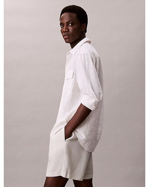 Calvin Klein Pink Linen Blend Pull On Shorts for men