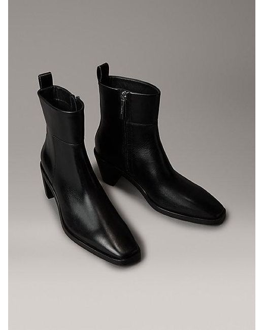 Calvin Klein Black Jeans Leather Ankle Zip Cowboy Boots