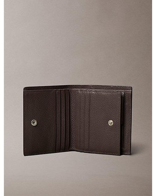 Calvin Klein Brown Leather Rfid Foil Logo Trifold Wallet for men