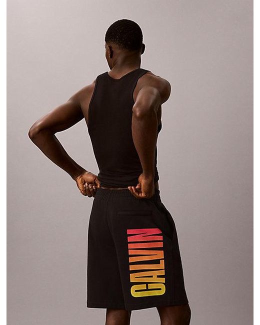 Calvin Klein Black Jeans Cotton Terry Jogger Shorts Pride for men
