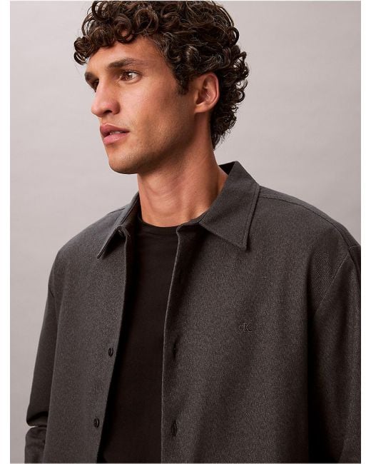 Calvin Klein Black Melange Flannel Relaxed Button-Down Shirt for men