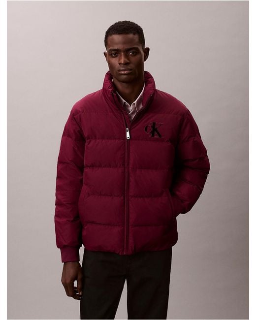 Calvin Klein Red Chenille Monogram Puffer Jacket for men