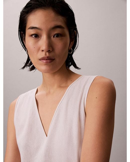 Calvin Klein Pink Linen Blend Sleeveless Midi Dress