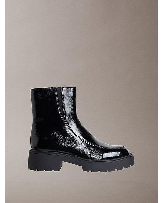 Calvin Klein Black Jeans Leather Chunky Heeled Zip Boots
