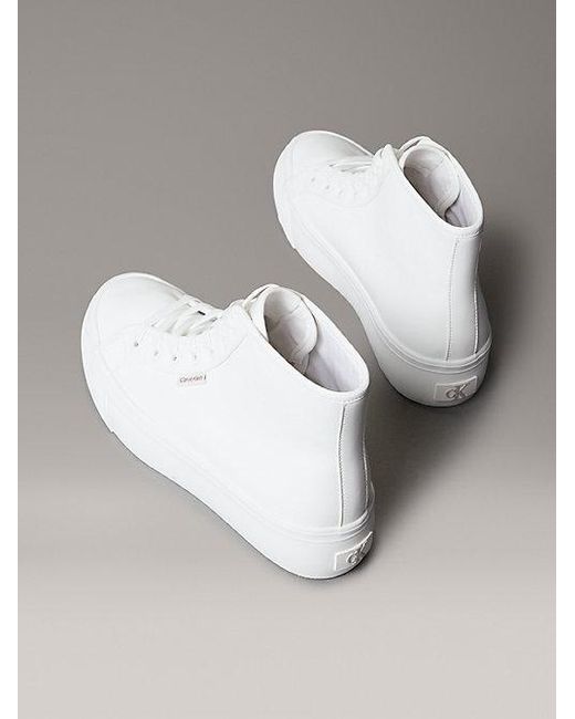 Calvin Klein Hoge Leren Plateausneakers in het White