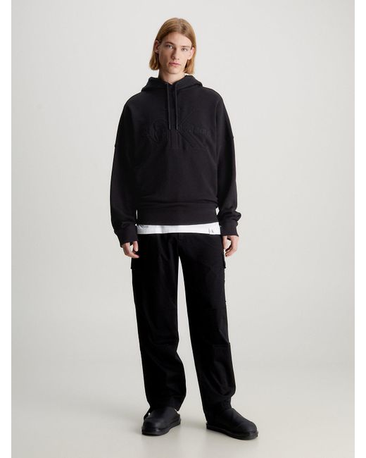 Sweat-shirt à capuche oversize avec monogramme Calvin Klein pour homme en coloris Black