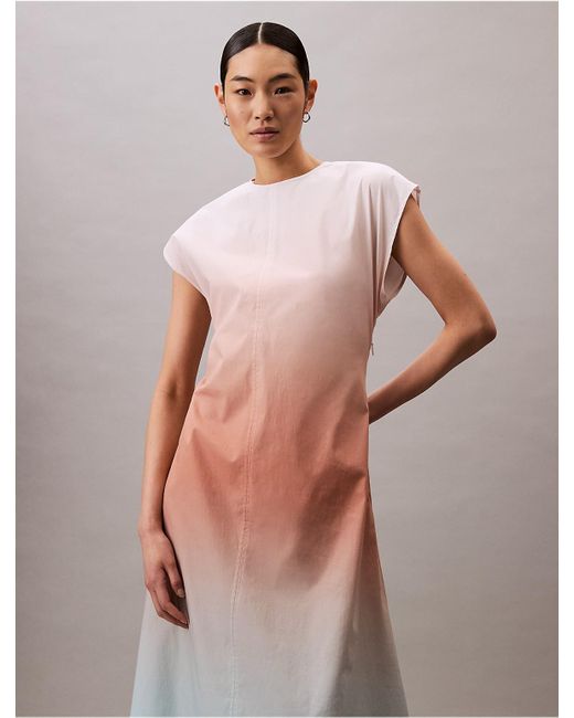 Calvin Klein Multicolor Printed Poplin Ombre Midi Dress
