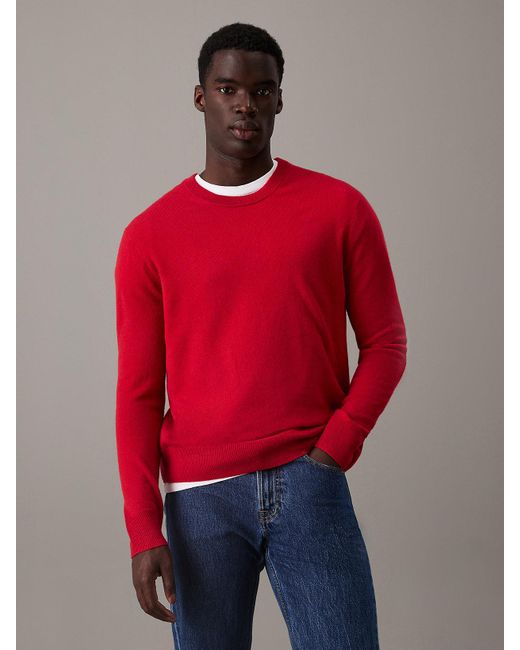 Calvin Klein Classic Cashmere Crewneck Sweater in Red for Men Lyst UK