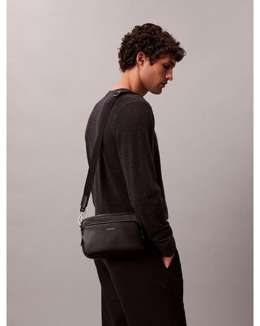 Calvin Klein Black Logo Pebbled Crossbody Camera Bag for men