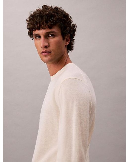 Calvin Klein Klassieke Merinowollen Trui in het Natural voor heren