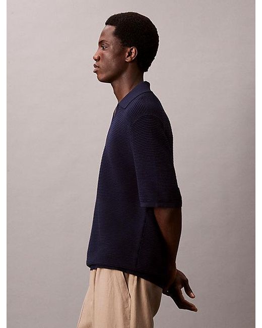 Calvin Klein Blue Tech Knit Johnny Collar Polo Shirt for men