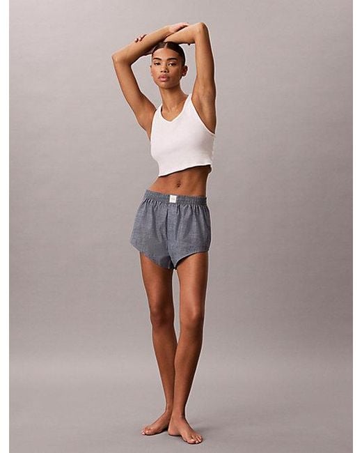 Calvin Klein Blue Cotton Chambray Pyjama Shorts