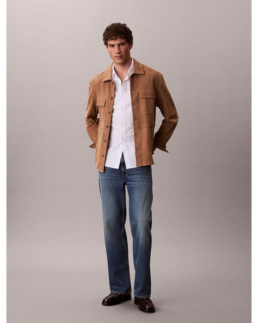 Calvin Klein Blue Relaxed Suede Shirt Jacket for men