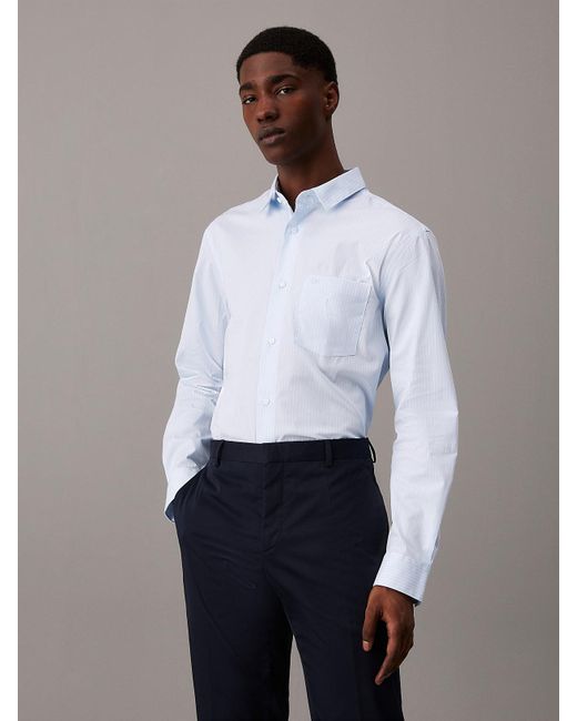 Calvin Klein White Poplin Stretch Striped Shirt for men