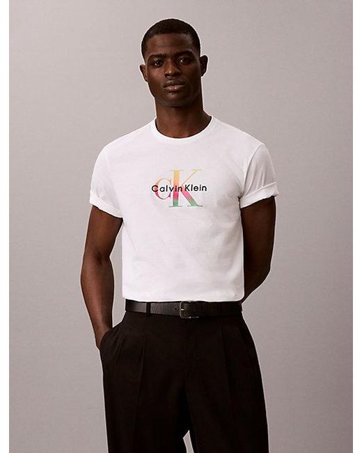 Calvin Klein White Jeans Monogram T-Shirt Pride for men