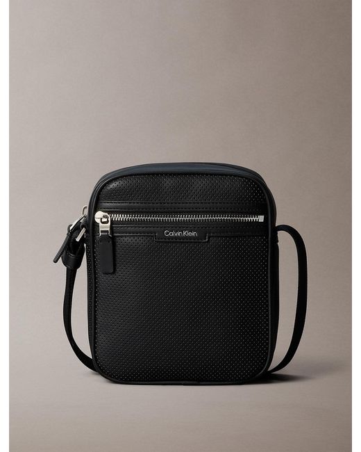Calvin Klein Black Perforated Faux Leather Reporter Bag for men