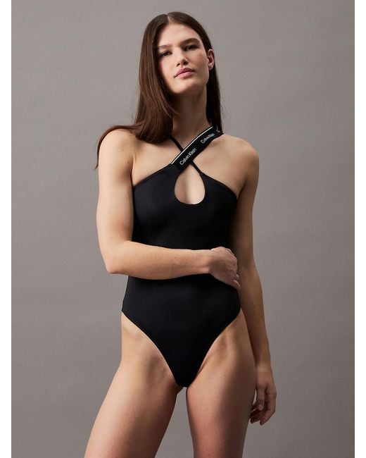 Calvin Klein Black Halter Neck Swimsuit - Ck Meta Legacy