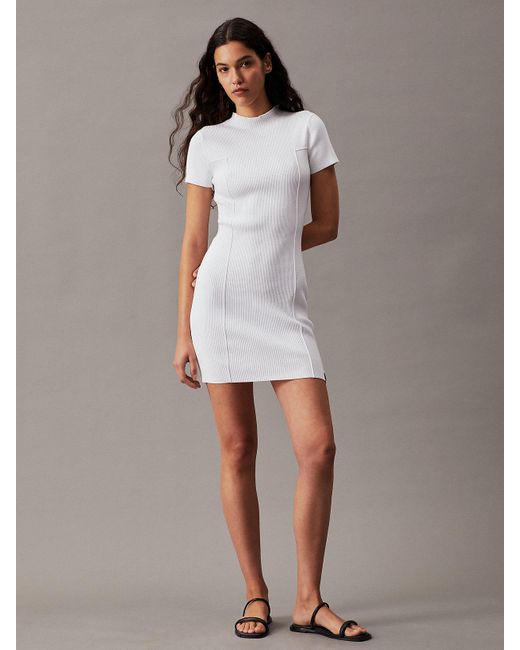 Calvin Klein White Slim Ribbed Cotton Jumper Dress