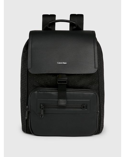 Calvin Klein Black Logo Jacquard Flap Backpack for men