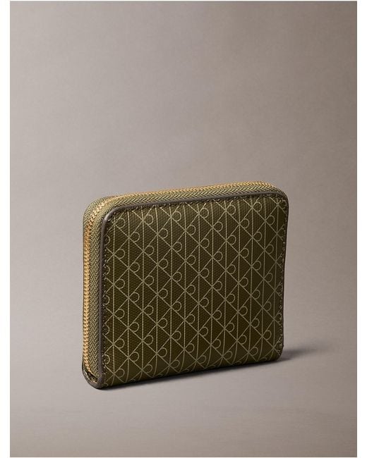 Calvin Klein Green Allover Monogram Square Zip Wallet
