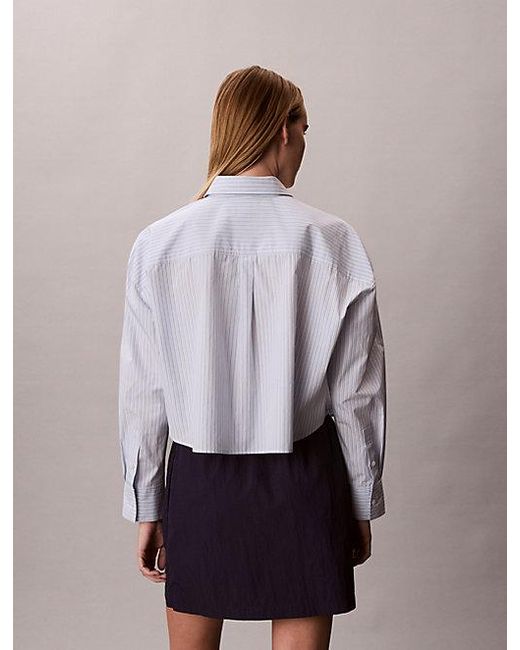 Calvin Klein Purple Jeans Cropped Cotton Poplin Stripe Shirt