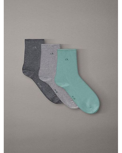 Calvin Klein Gray 3 Pack Soft Cotton Rolltop Crew Socks