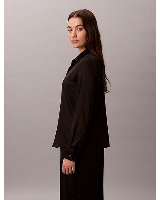 Calvin Klein Black Satin Sheen Pyjama Shirt