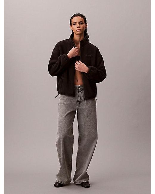 Calvin Klein Brown Jeans Relaxed Fleece Mock Neck Jacket