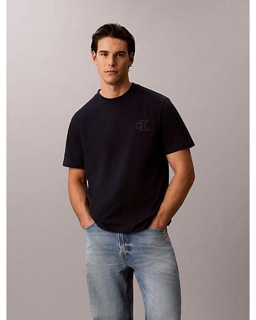 Calvin Klein Blue Jeans Relaxed Embossed Logo T-Shirt for men