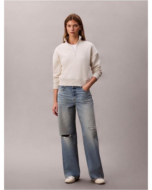 Calvin Klein Gray Calvin Klein Archive Logo Fleece Quarter Zip Mock Neck Sweatshirt