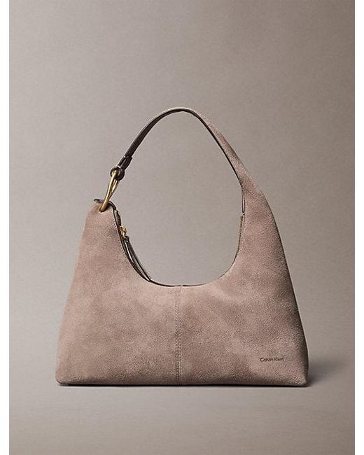 Calvin Klein Gray Soft Suede Shoulder Bag