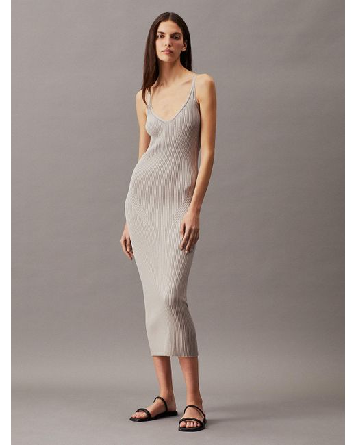 Calvin Klein Natural Slim Ribbed Slip Dress
