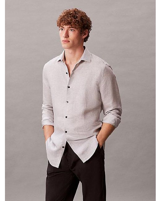 Calvin Klein Natural Slim Striped Linen Blend Shirt for men