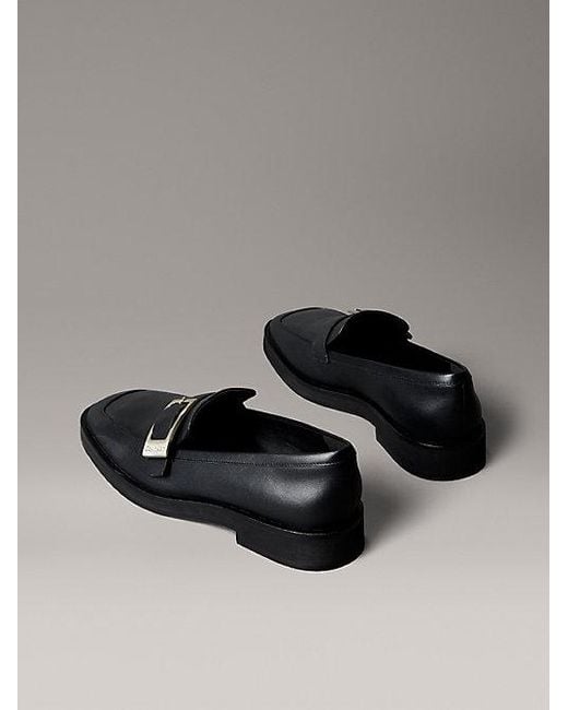 Calvin Klein Gray Leather Apron Toe Loafers
