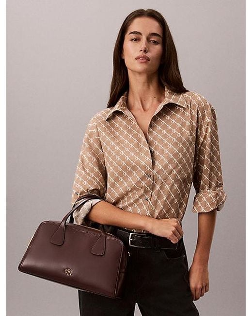 Calvin Klein Brown Monogram Hardware Bowling Bag
