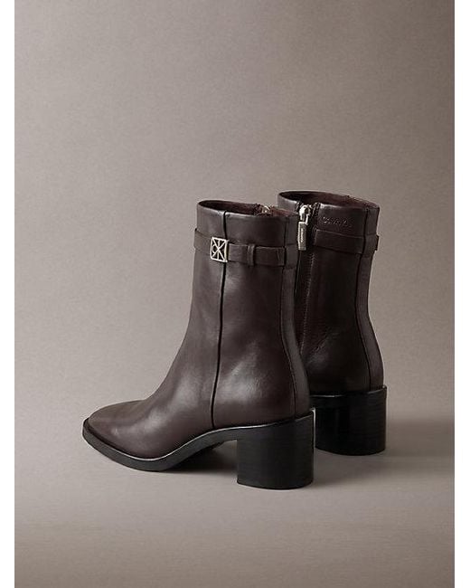 Calvin Klein Brown Leather Block Heel Ankle Boots