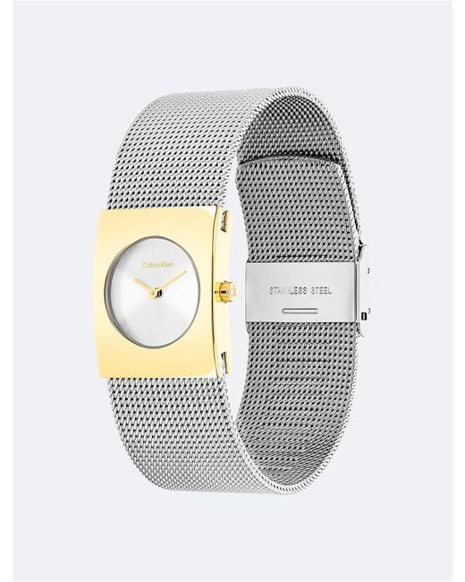 Calvin Klein White Geometric Dial Mesh Bracelet Watch