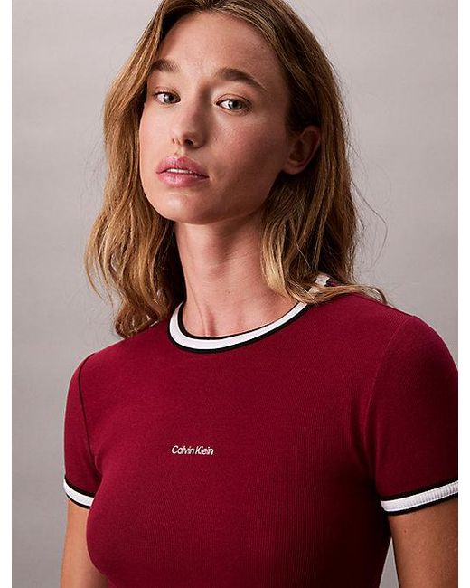 Calvin Klein Red Jeans Sporty Slim Ribbed T-Shirt Dress