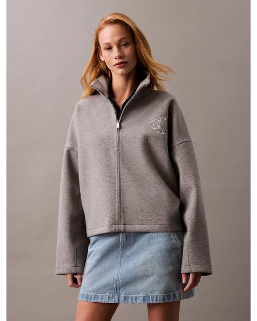 Calvin Klein Gray Monogram Logo Quarter Zip Spacer Jacket