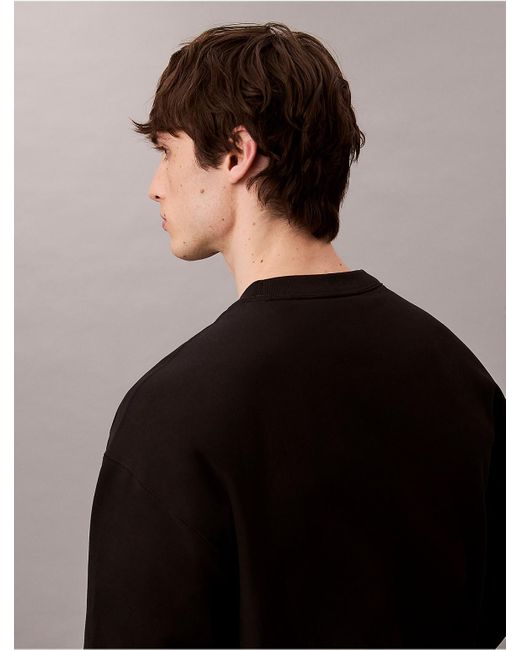 Calvin Klein Black Calvin Klein Premium Terry Monogram Logo Relaxed Sweatshirt for men