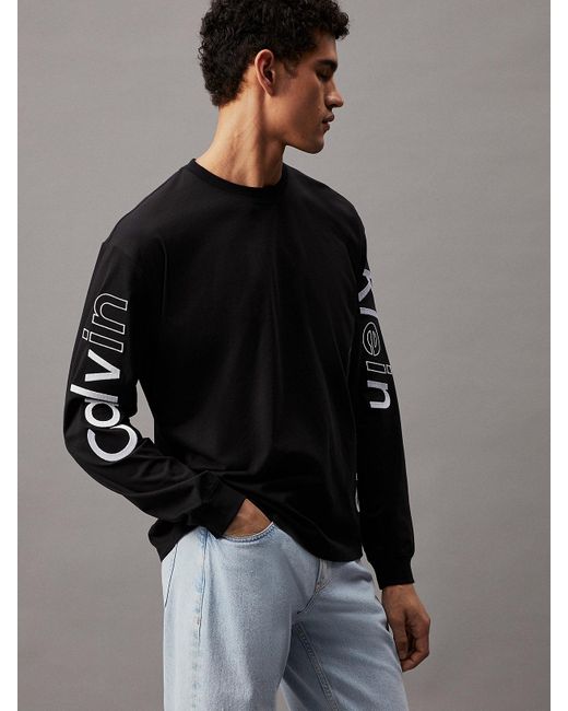 Calvin Klein Black Graphic Logo Long Sleeve T-shirt for men